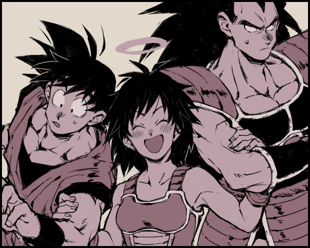 Este dibujo muestra cómo será la reunión de Raditz, Gine y Goku ⋆ A-tamashi